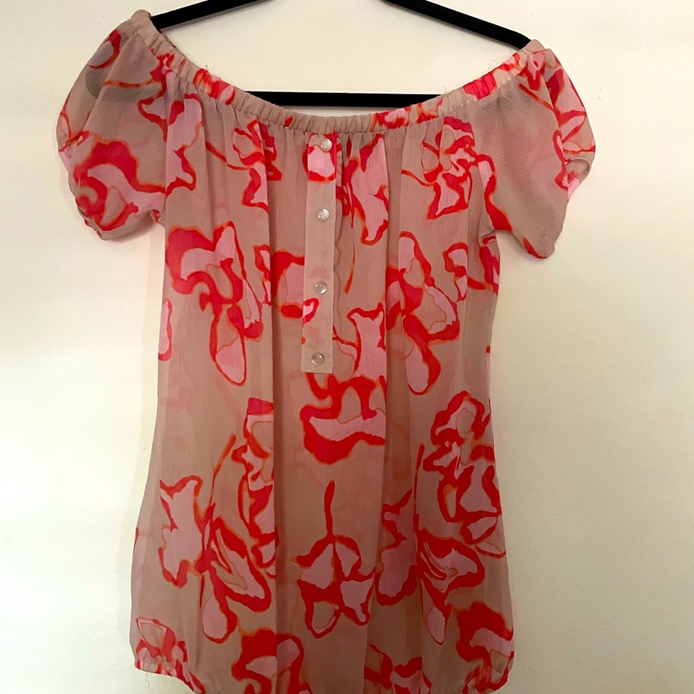 Super sheer cute pale pink off shoulder top